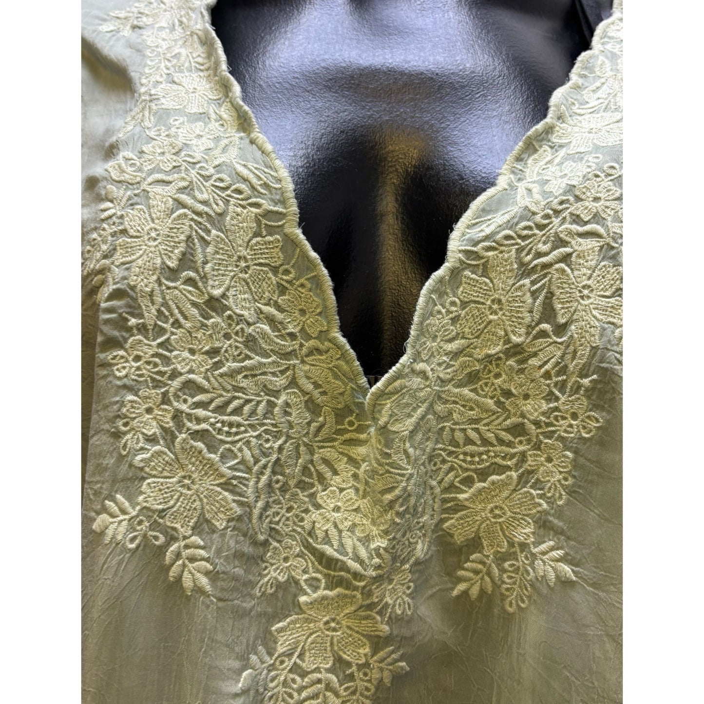 Johnny Was Mint Green Embroidered Silk Blouse L