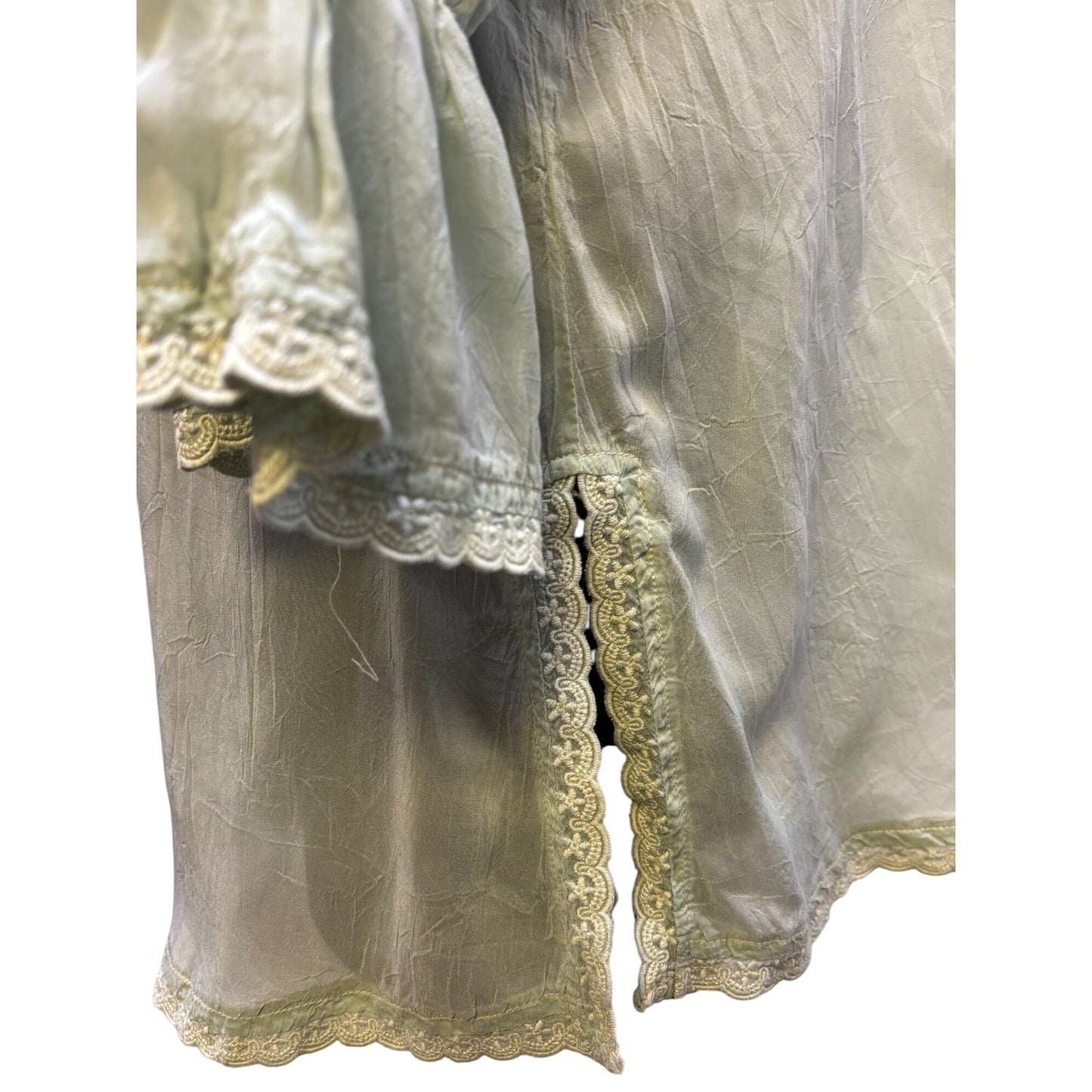 Johnny Was Mint Green Embroidered Silk Blouse L