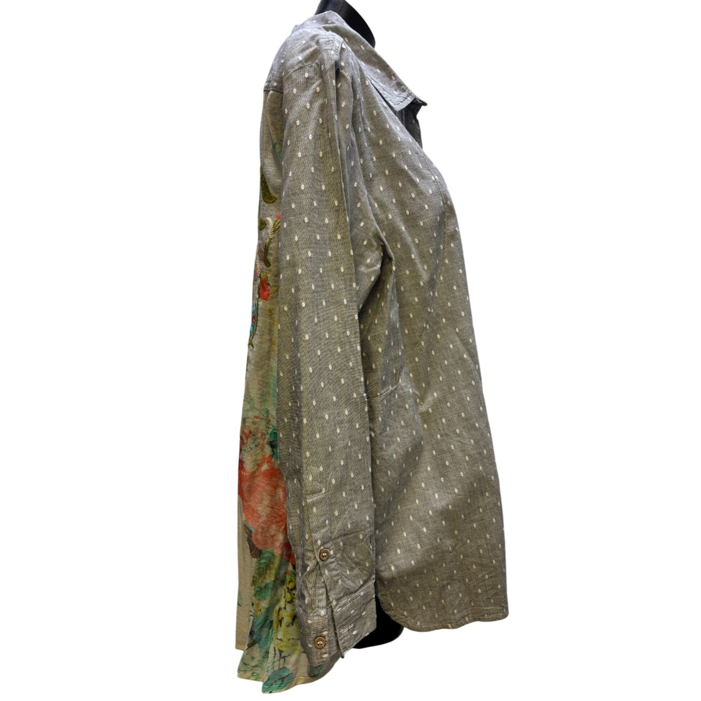John Mark Embroidered Back Blouse Gray Multi XL