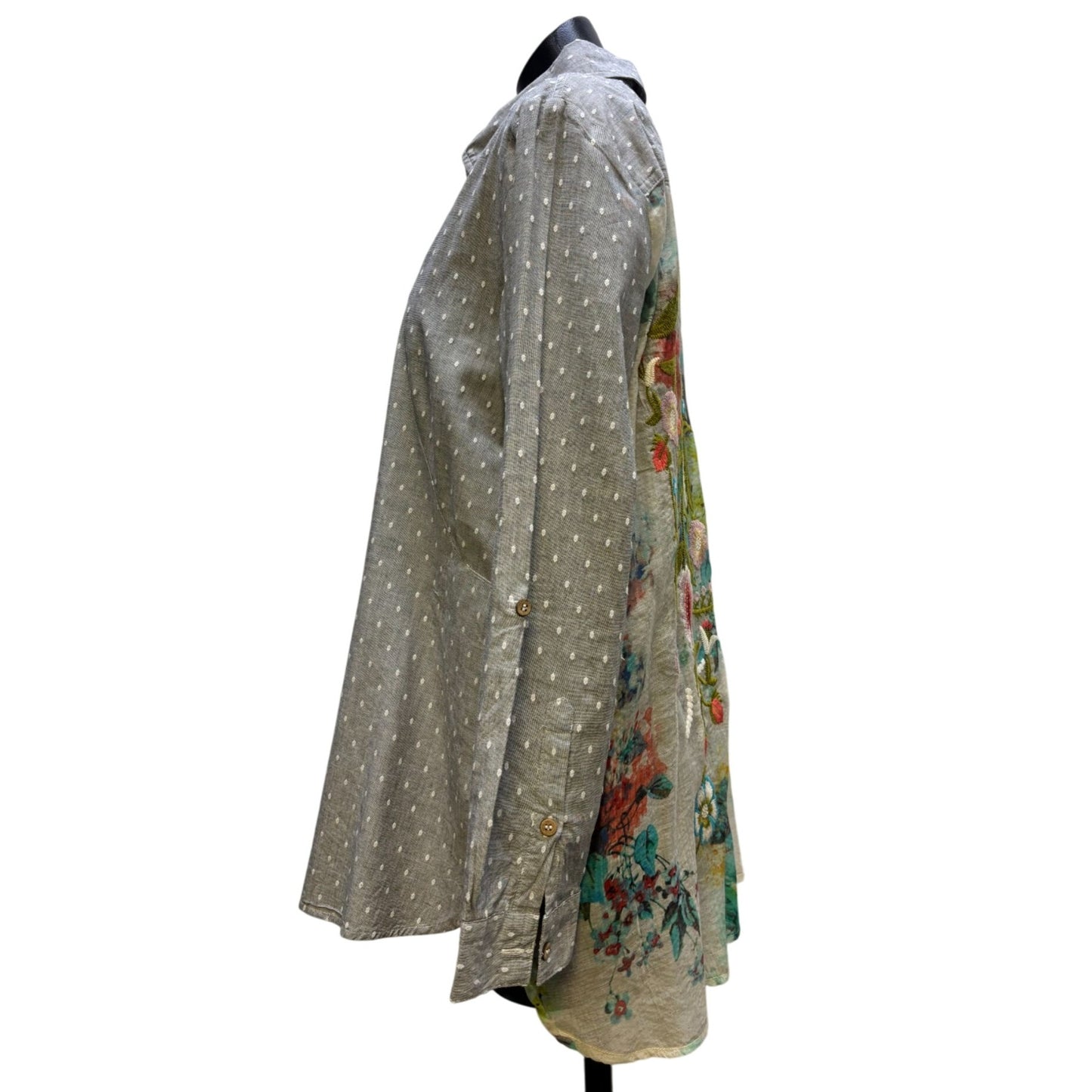 John Mark Embroidered Back Blouse Gray Multi XL