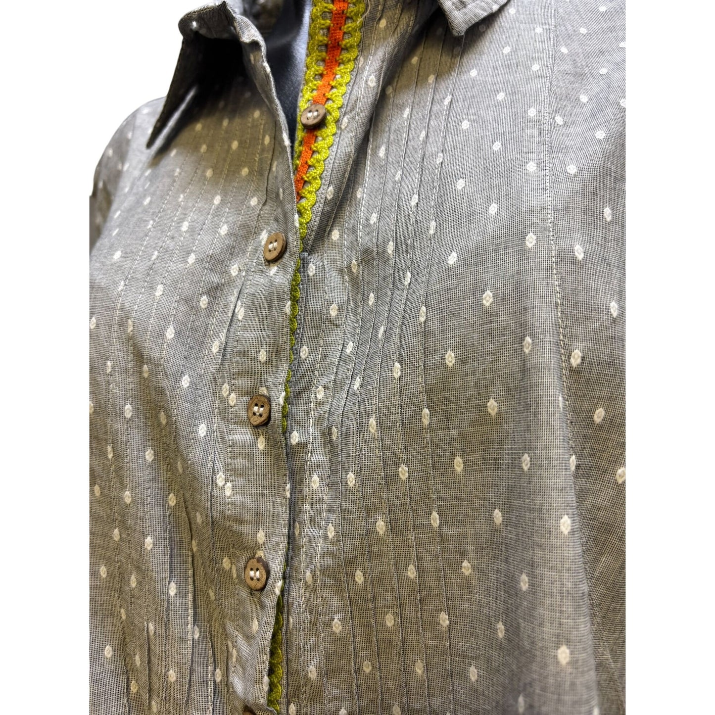 John Mark Embroidered Back Blouse Gray Multi XL