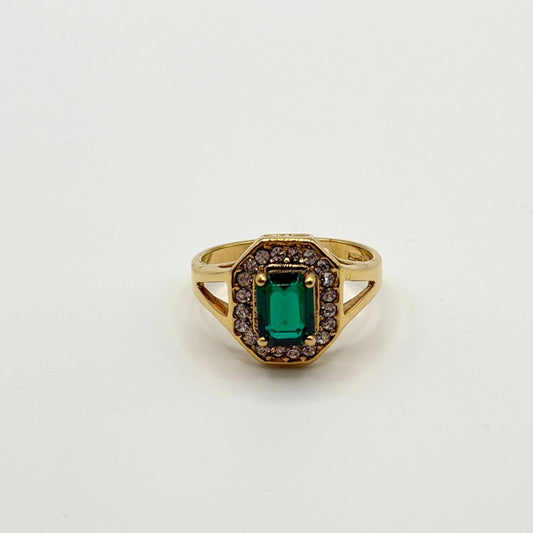 Gold Tone Ring With Emerald Green Stone Size 9