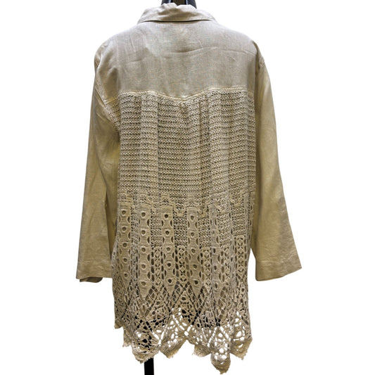 John Mark Lace & Linen Tan Blouse XL