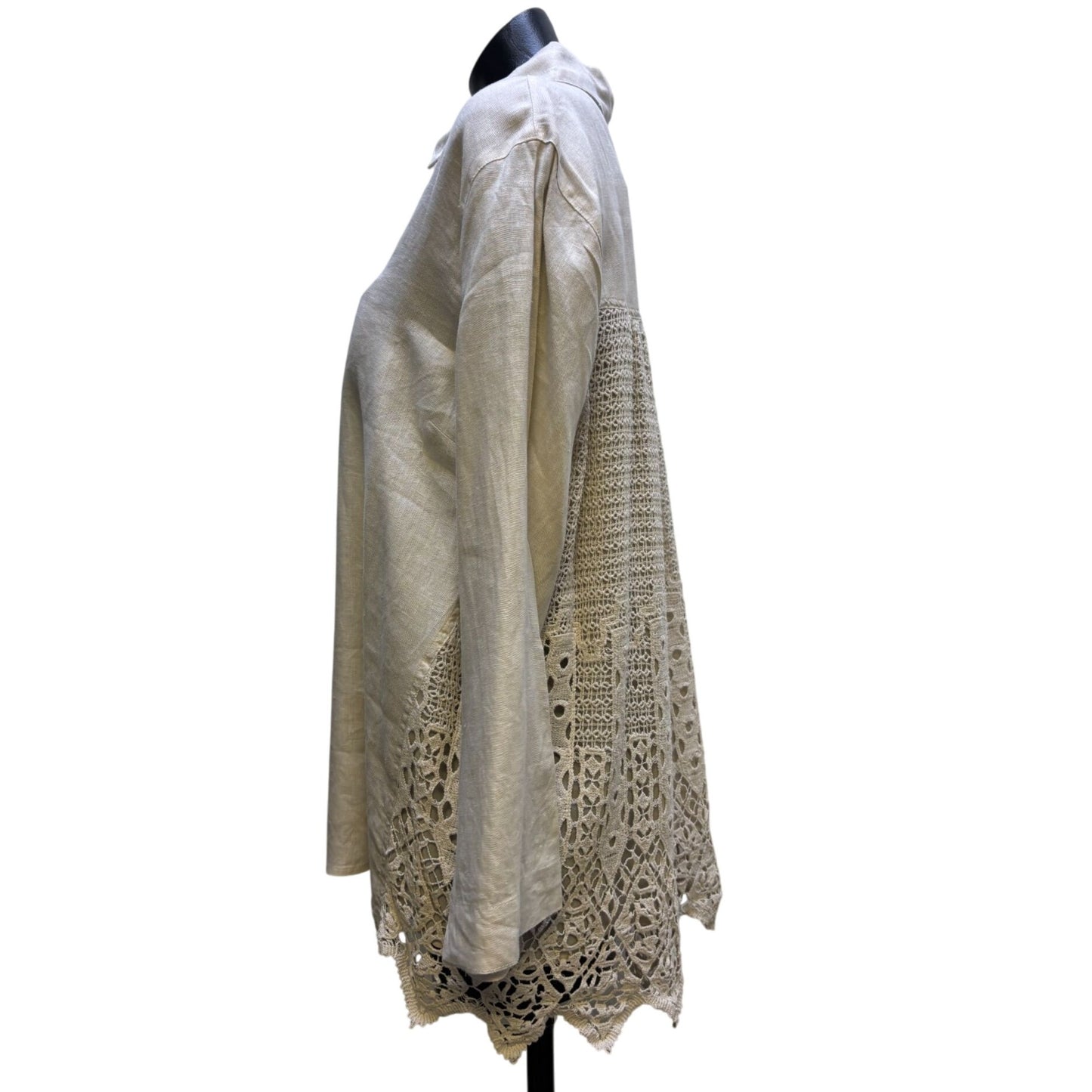 John Mark Lace & Linen Tan Blouse XL