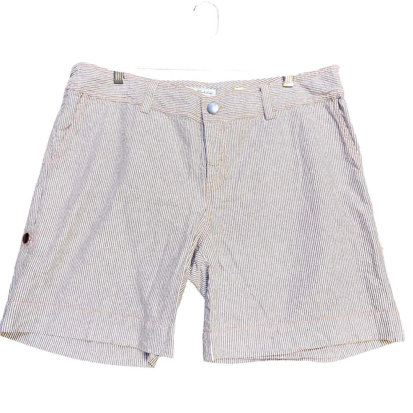 3J Workshop Brown & White Striped Cotton Shorts Size XL