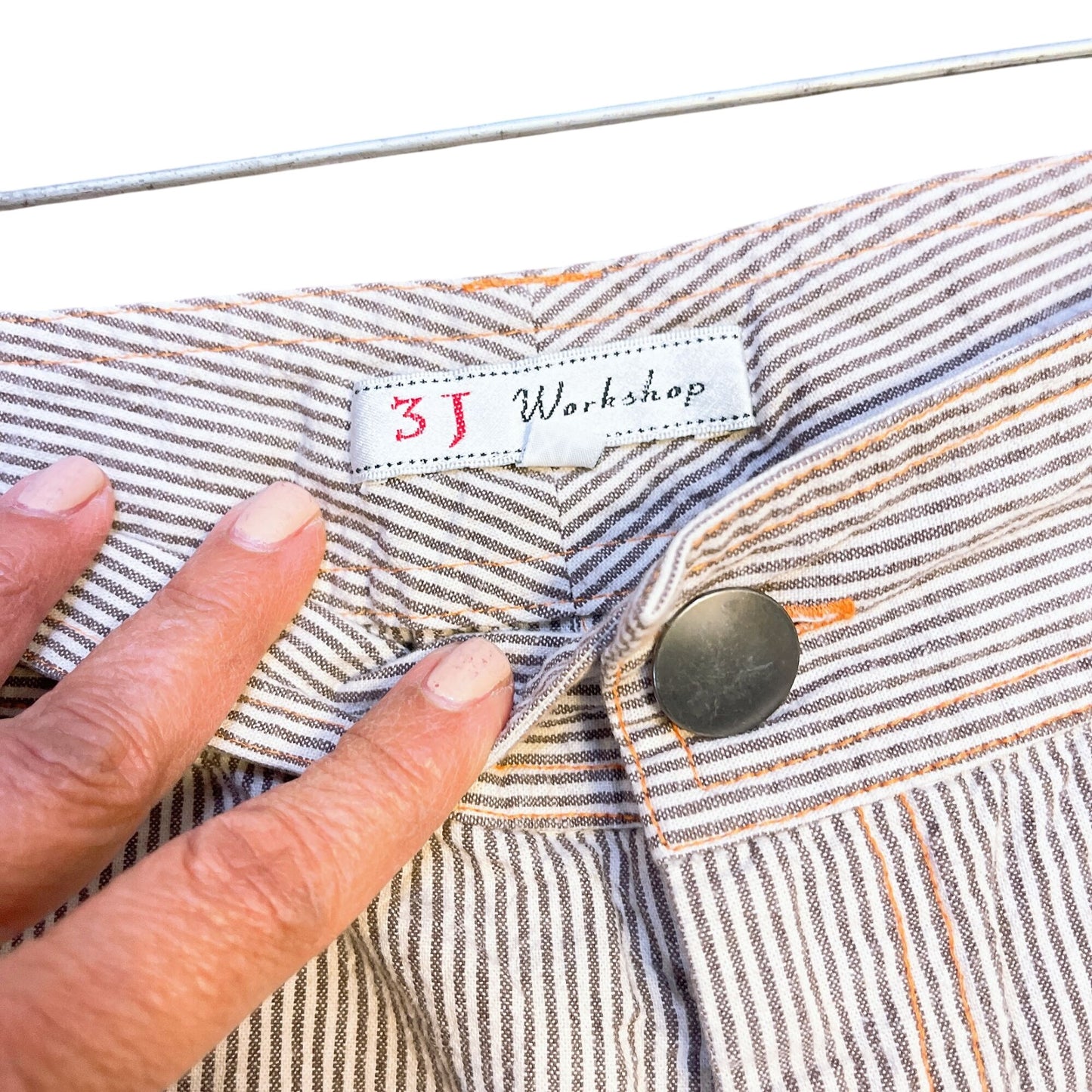 3J Workshop Brown & White Striped Cotton Shorts Size XL