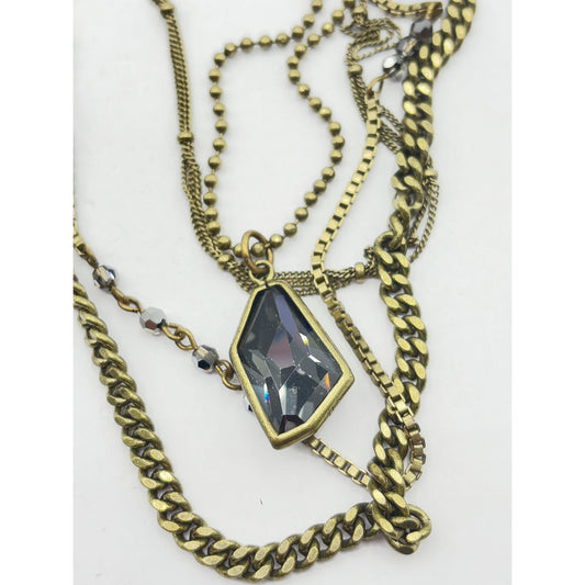 Silpada Layered Brass Necklace With Faceted Black Stone Pendant