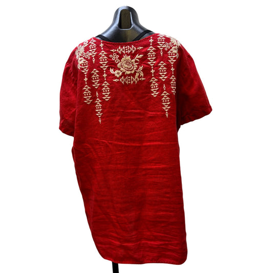 Johnny Was Los Angeles Embroidered Blouse Red XL
