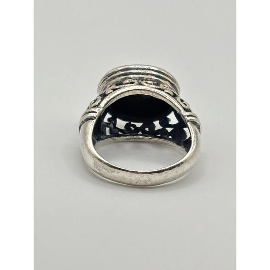 Black Onyx 925 Sterling Silver Filigree Ring Size 7.5