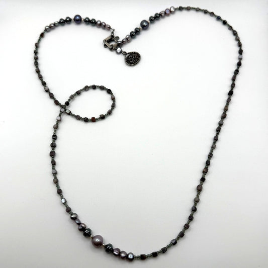 Silpada 925 Sterling Silver Hematite Glass Grey Pearl Shell Necklace