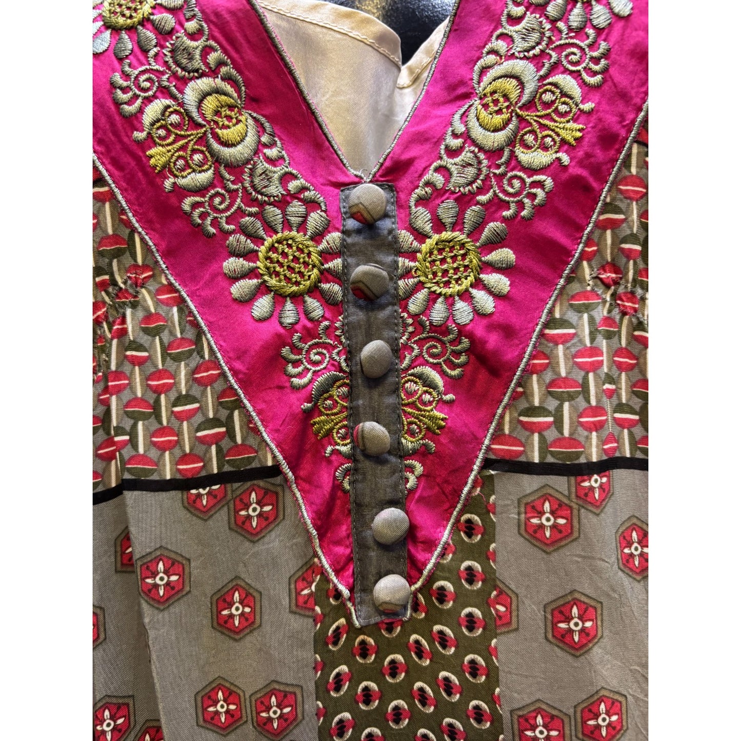 Johnny Was Dress/Silk Slip Gray Multi S 2pc