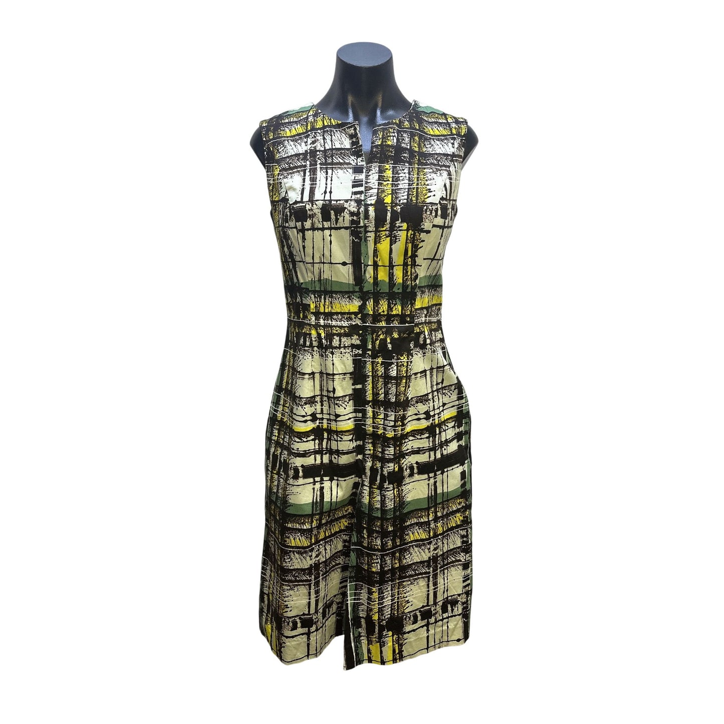 Carolina Herrera Mint Abstract Print Dress w/Yellow & Green Accents Size 8