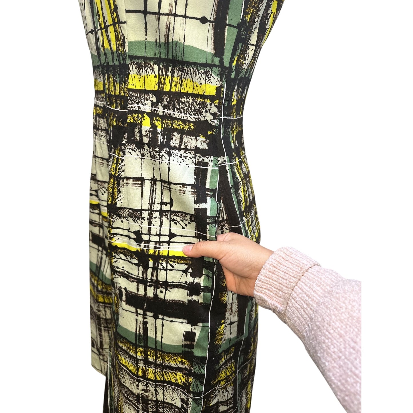 Carolina Herrera Mint Abstract Print Dress w/Yellow & Green Accents Size 8