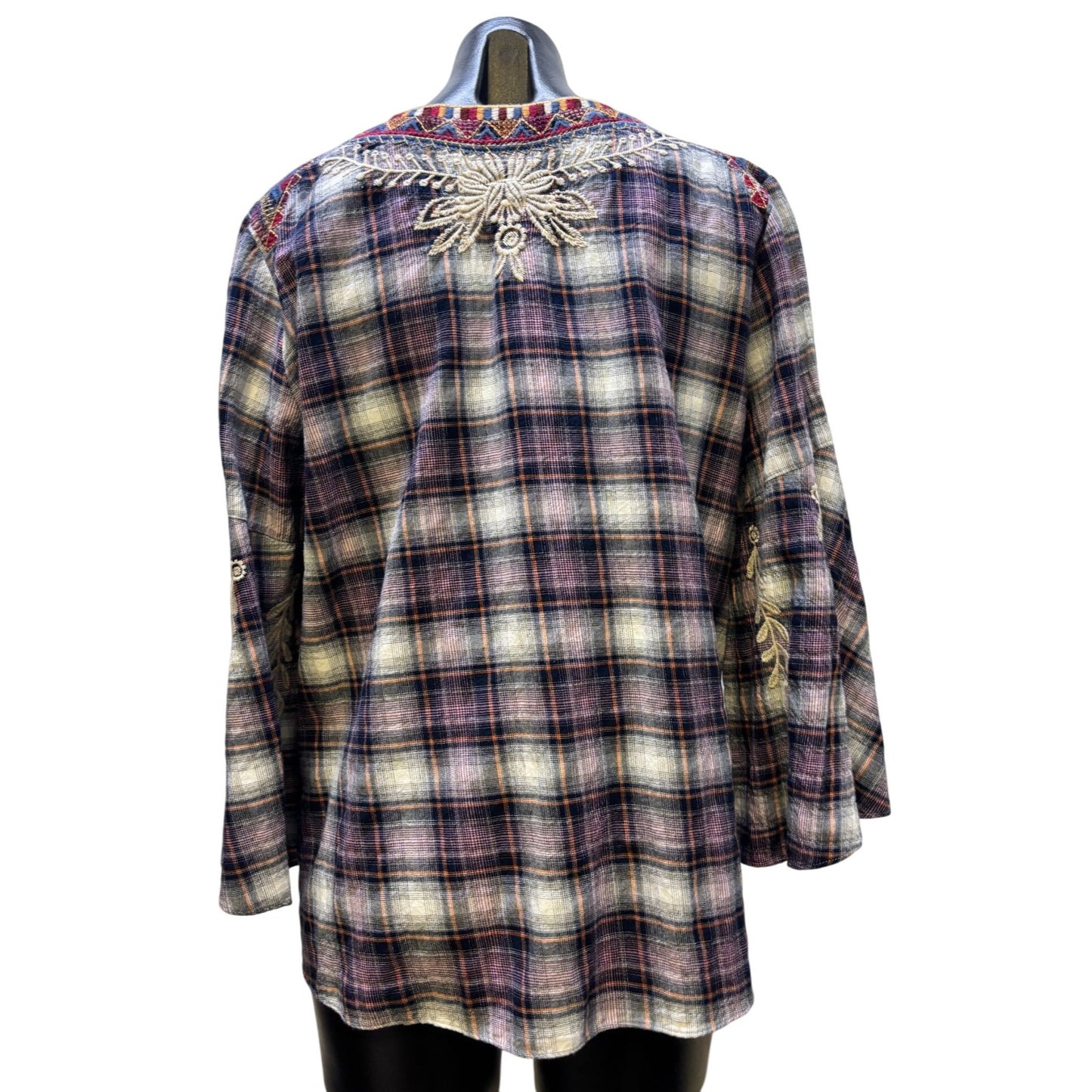 NWT Johnny Was Mica Swing Blouse Plaid Embroidered L