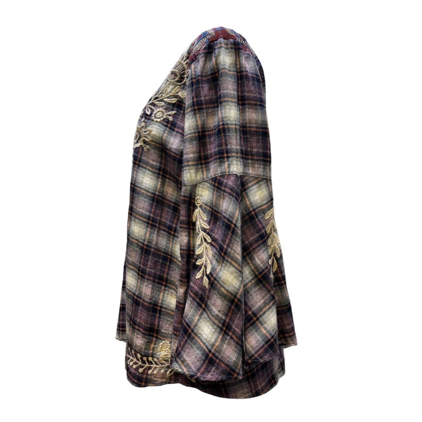 NWT Johnny Was Mica Swing Blouse Plaid Embroidered L