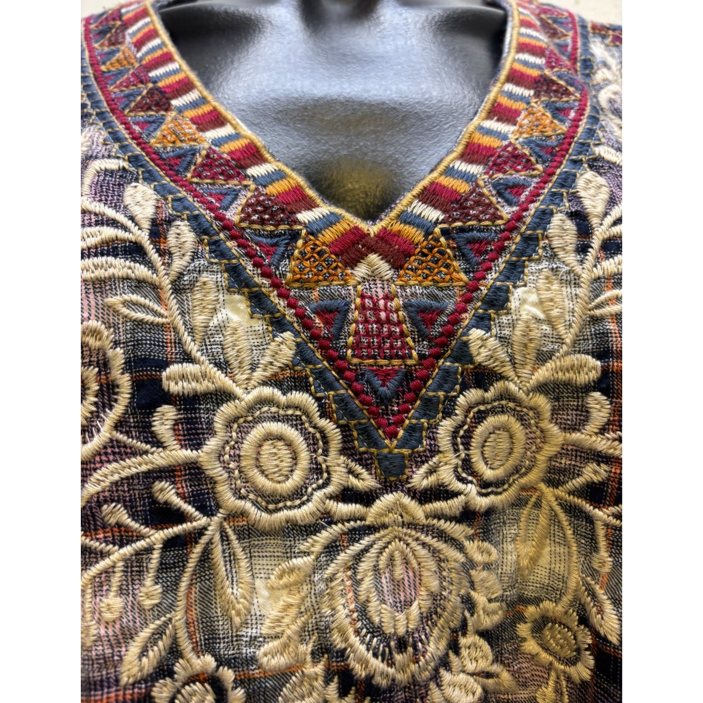 NWT Johnny Was Mica Swing Blouse Plaid Embroidered L