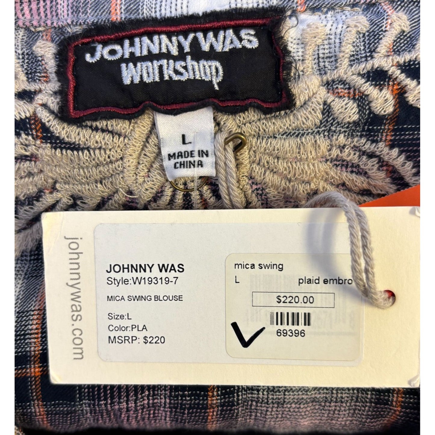 NWT Johnny Was Mica Swing Blouse Plaid Embroidered L