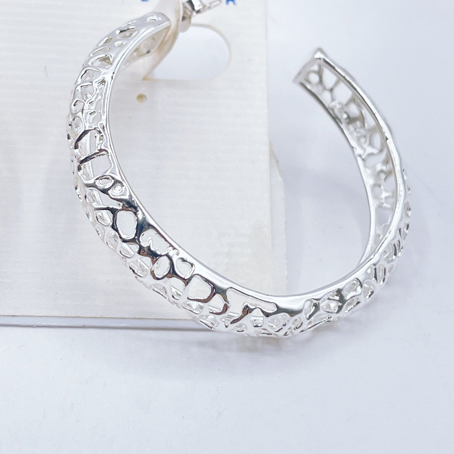 Argento Vivo Sterling Silver Textured Hoop Earrings Medium Size Polished Finish