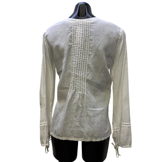 Johnny Was Linen Blouse White Long Sleeve XS