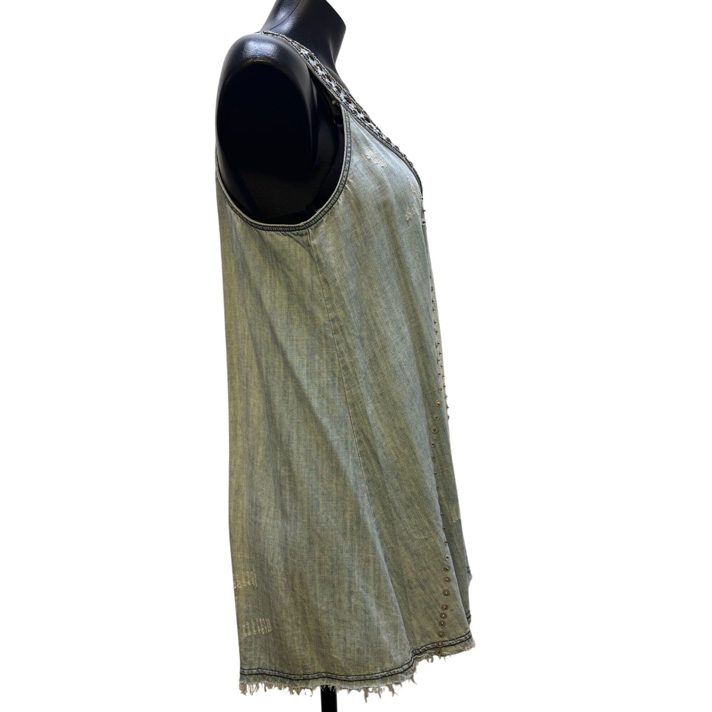 Double D Ranch Distressed Denim Tank Blouse Blue M