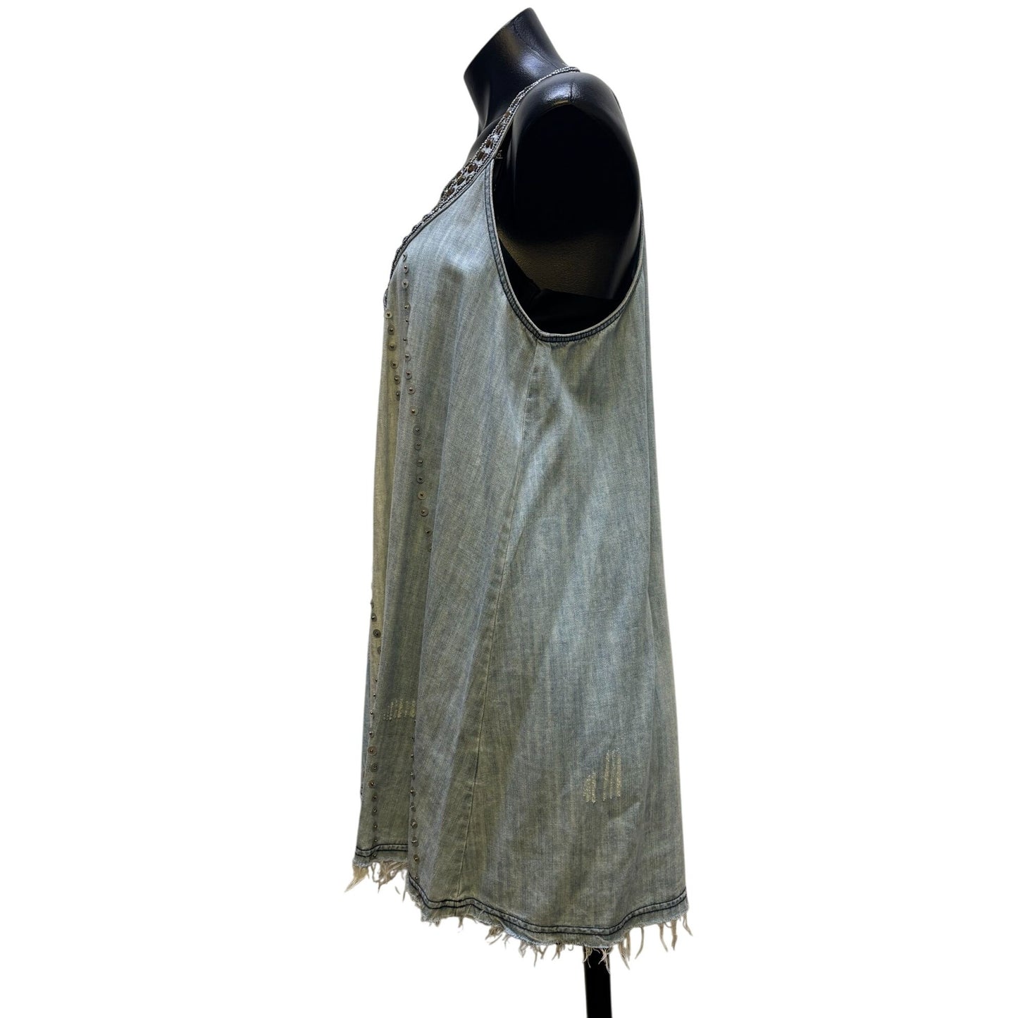Double D Ranch Distressed Denim Tank Blouse Blue M