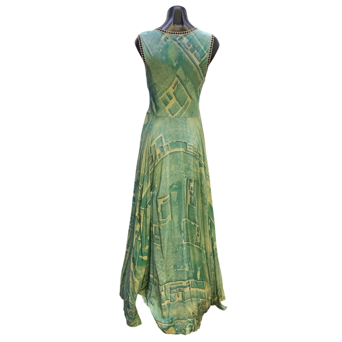 Biya by JW Teal Sleeveless Silk Maxi Dress w/Abstract Print Size S
