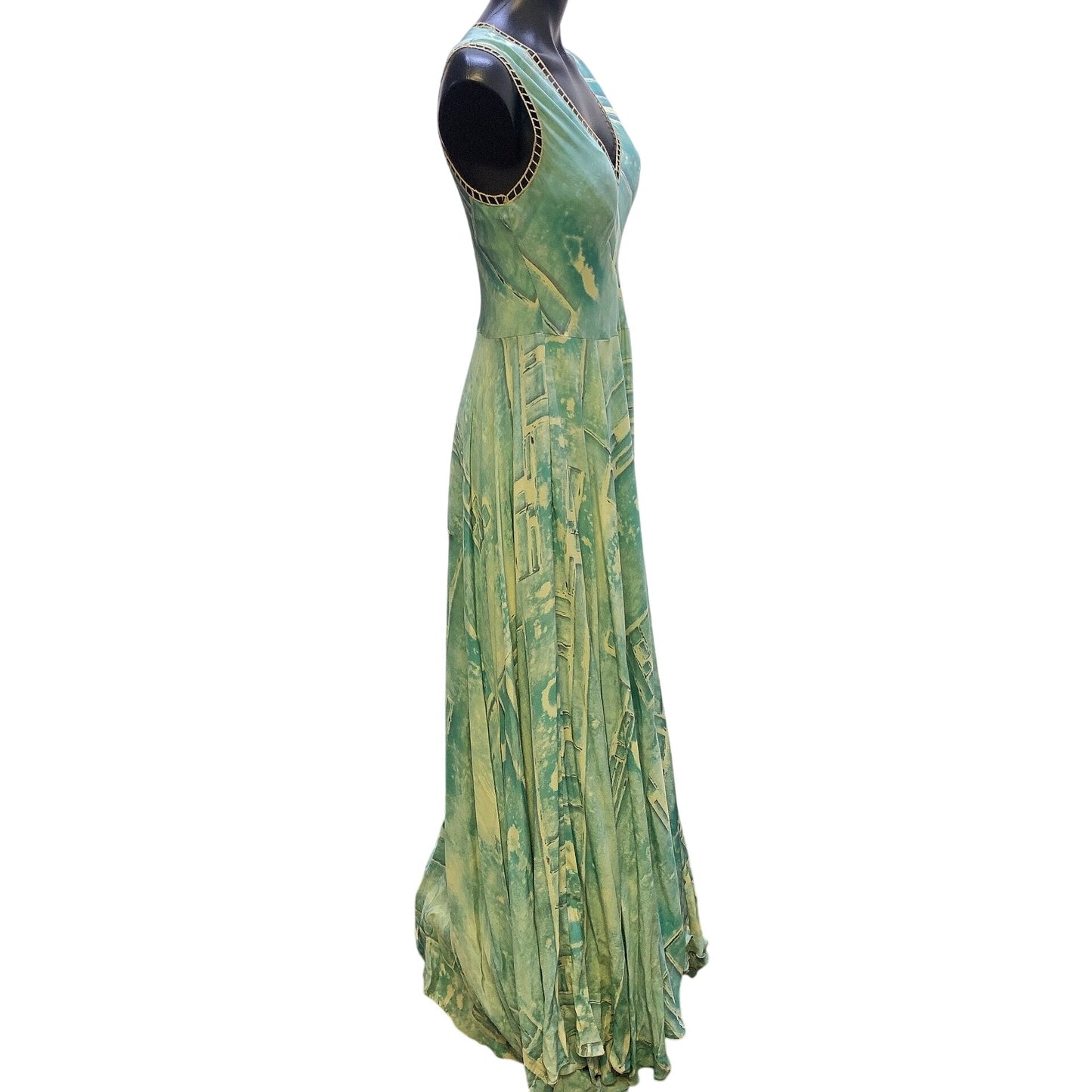 Biya by JW Teal Sleeveless Silk Maxi Dress w/Abstract Print Size S