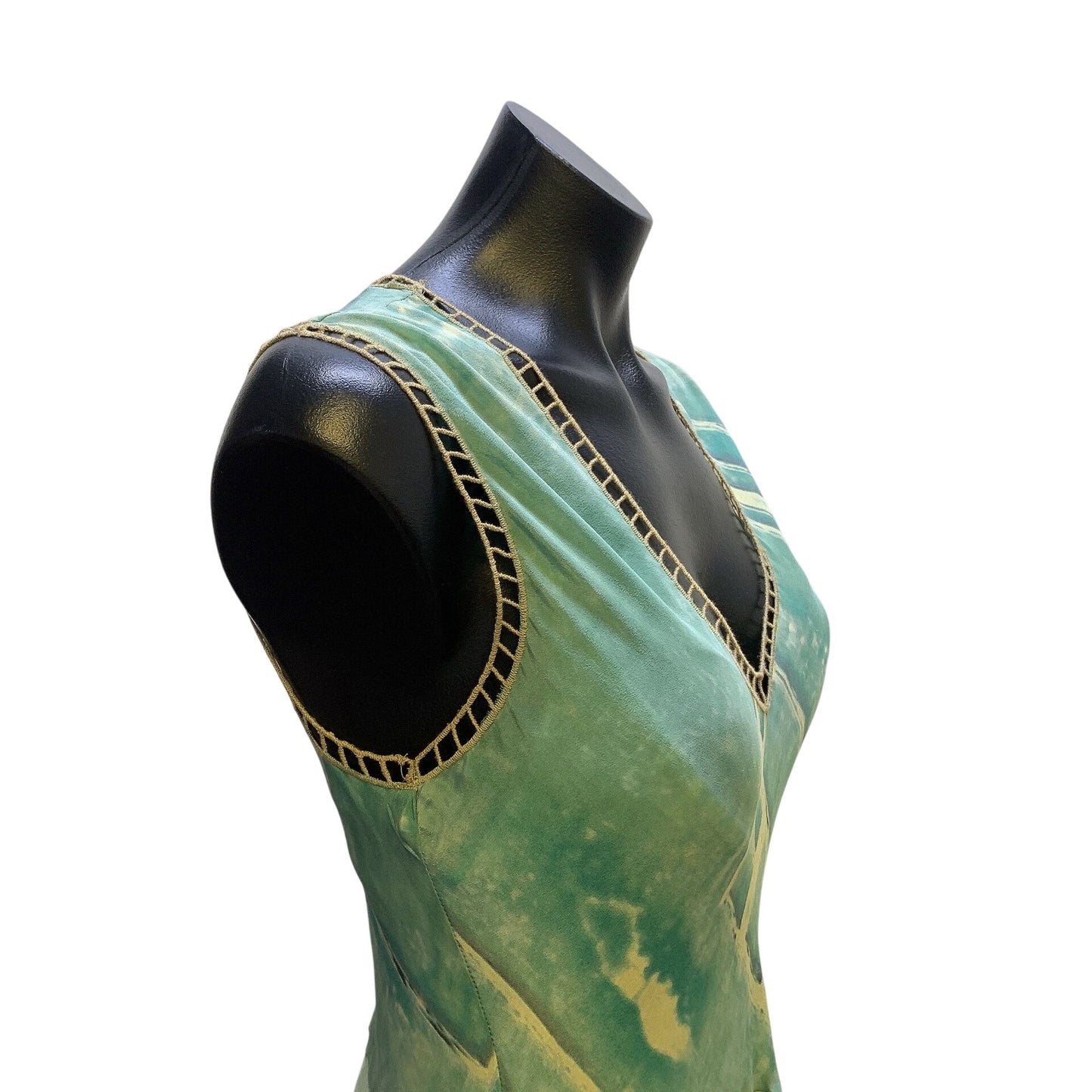 Biya by JW Teal Sleeveless Silk Maxi Dress w/Abstract Print Size S