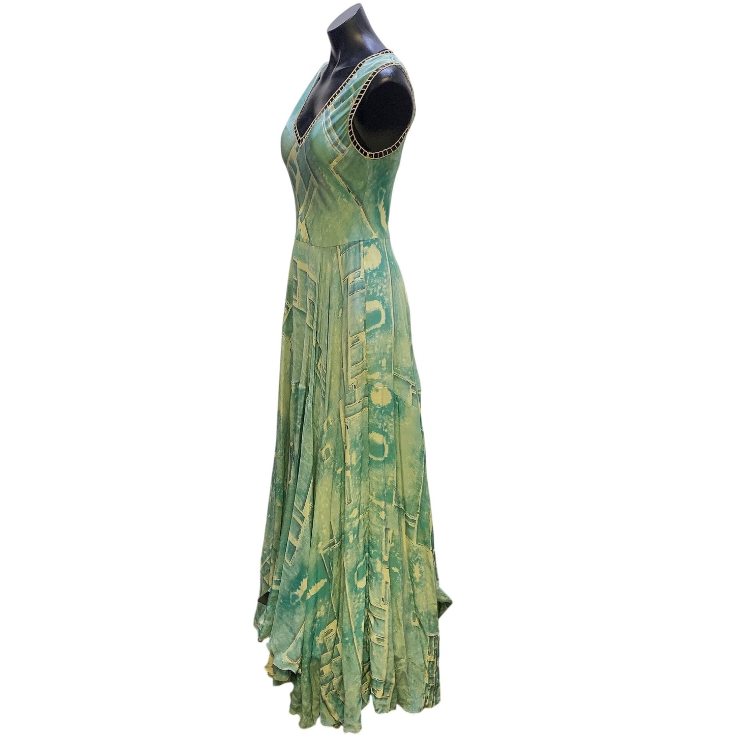 Biya by JW Teal Sleeveless Silk Maxi Dress w/Abstract Print Size S