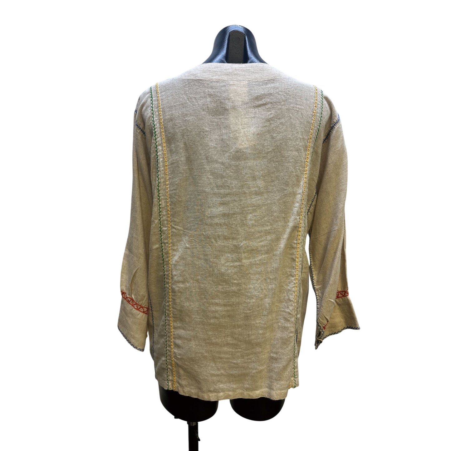 Sister Mary Tan w/Multicolor Floral Embroidered Boho Blouse Size M
