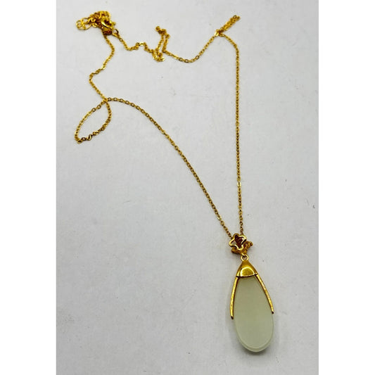 Elegant Jade Teardrop Gold Pendant Necklace With Cubic Zirconia Accent Sterling Silver 925