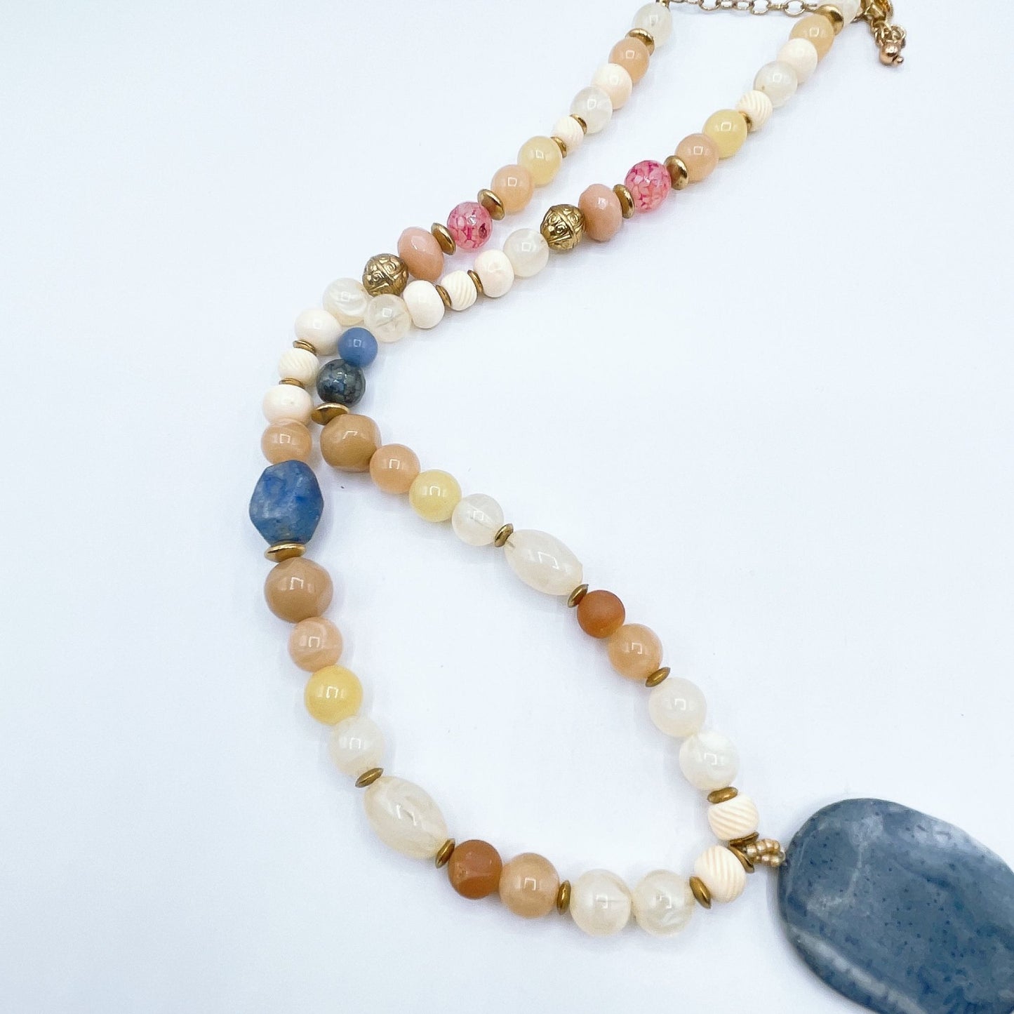 Chico's Bohemian Style Beaded Necklace With Leather Tassel & Stone Pendant