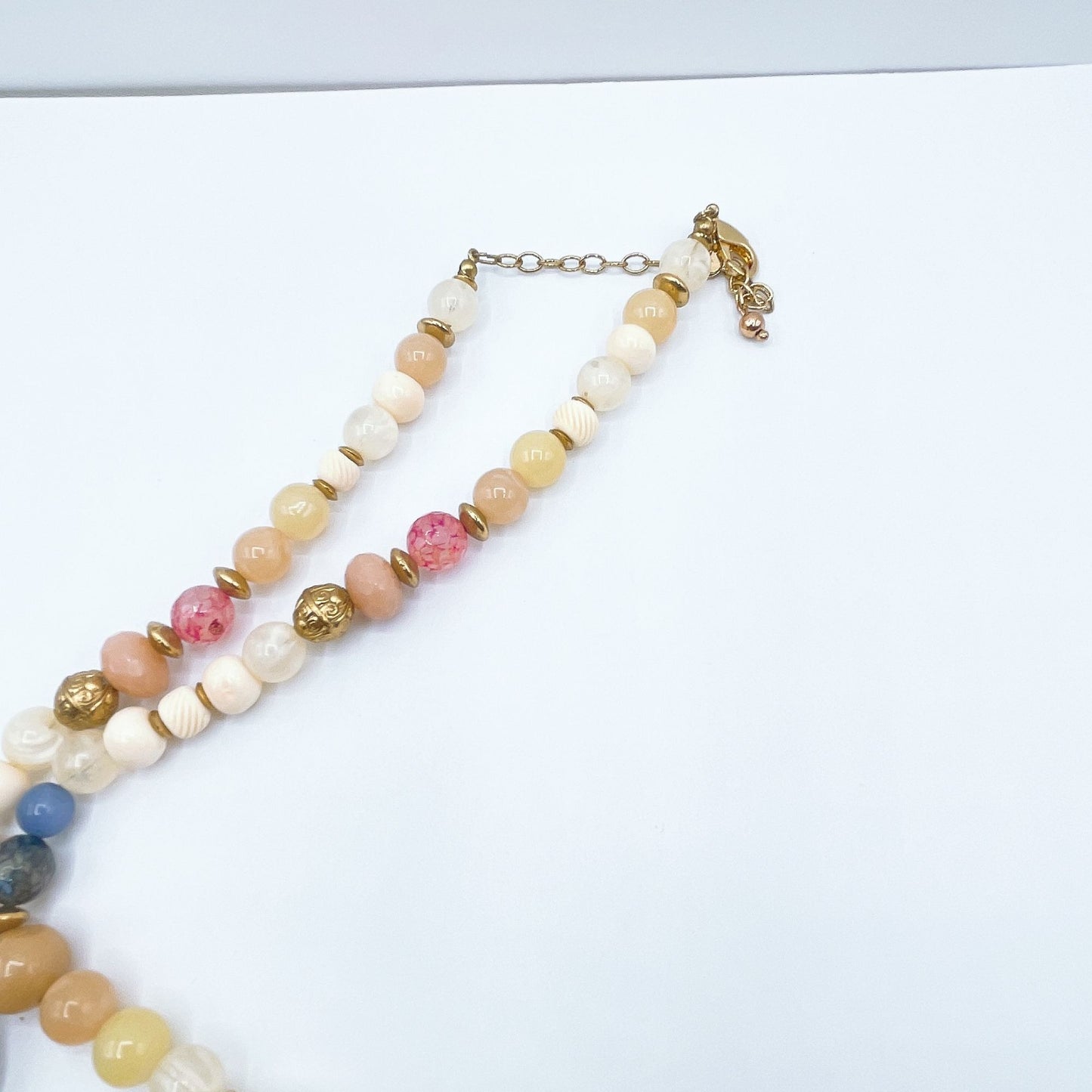 Chico's Bohemian Style Beaded Necklace With Leather Tassel & Stone Pendant