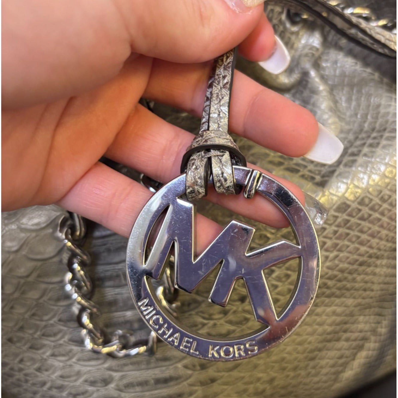 Michael Kors Metallic Snake Print Shoulder Bag With Chain Strap