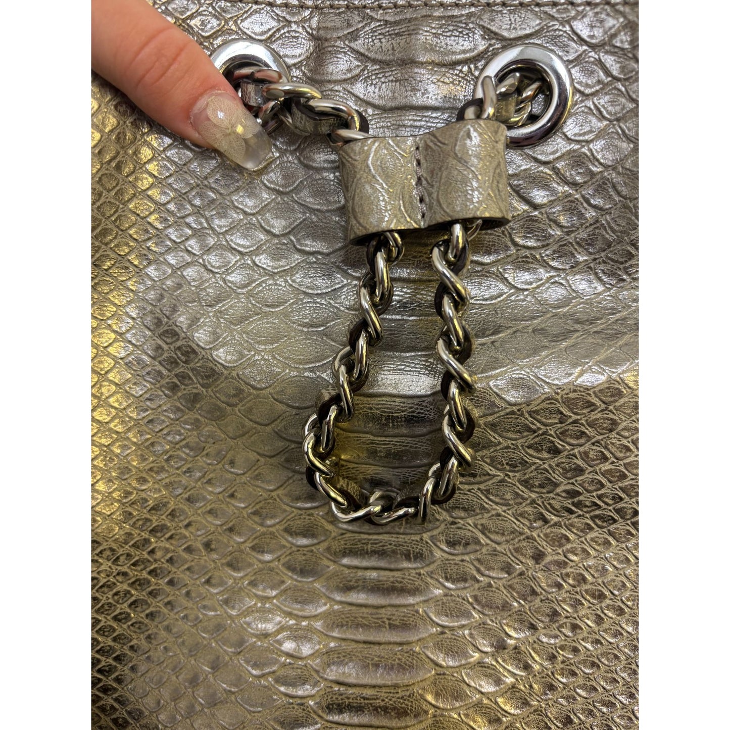 Michael Kors Metallic Snake Print Shoulder Bag With Chain Strap