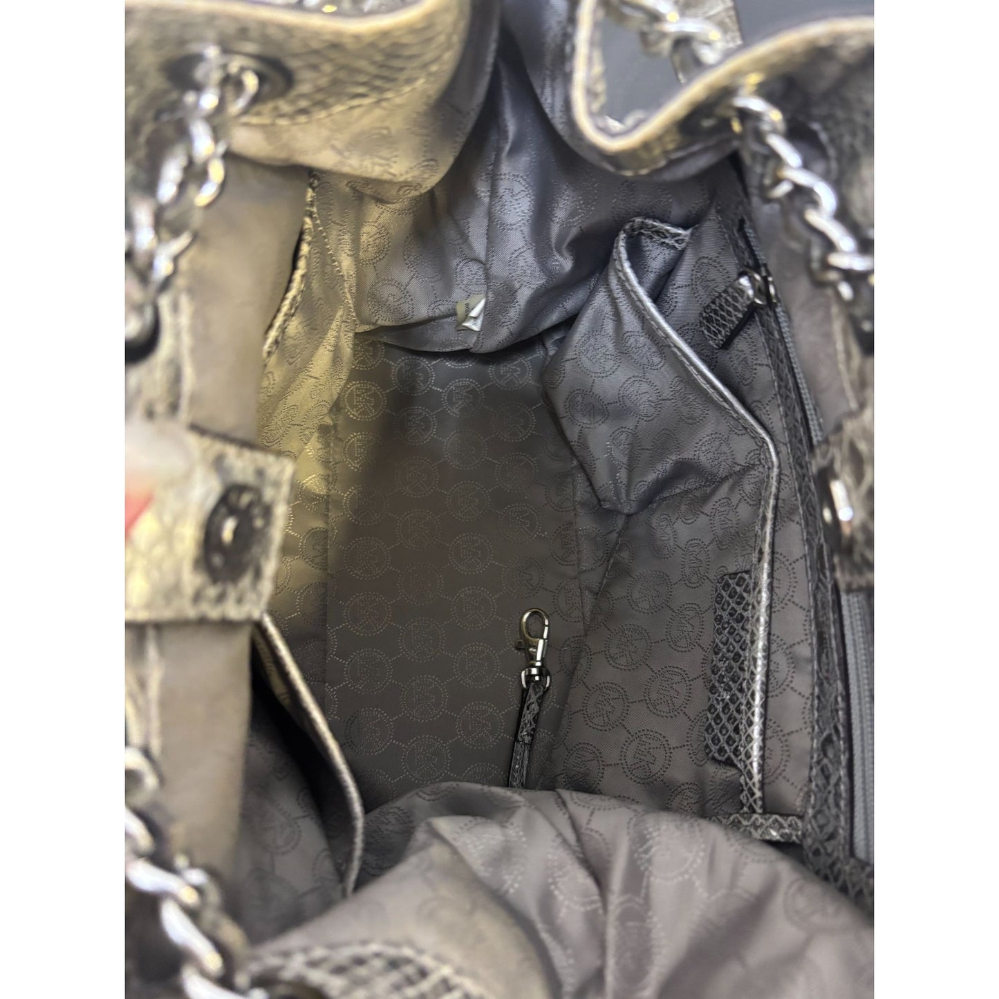 Michael Kors Metallic Snake Print Shoulder Bag With Chain Strap