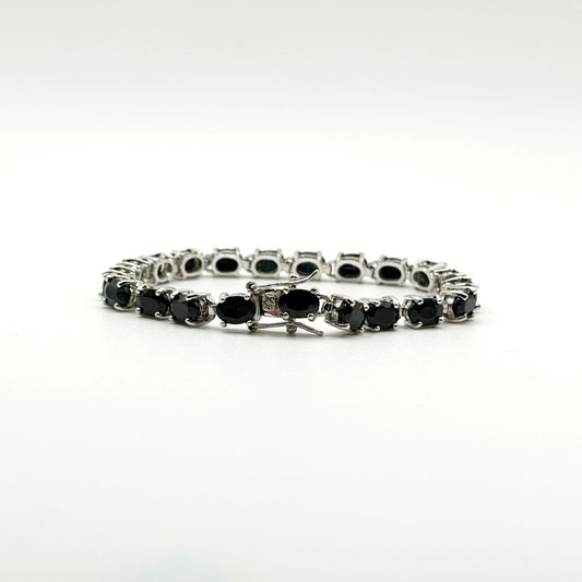 925 Sterling Silver & Black Stone Tennis Bracelet 8