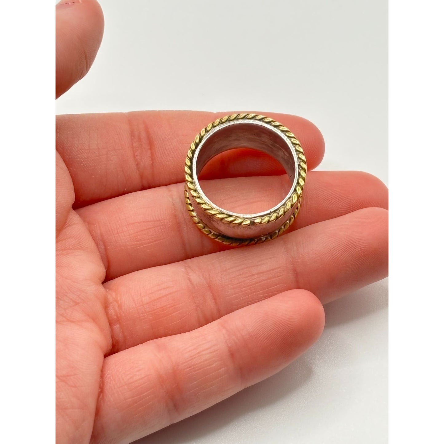 Two-Tone Twisted Rope Edge Sterling Silver Band Ring Mexico 925