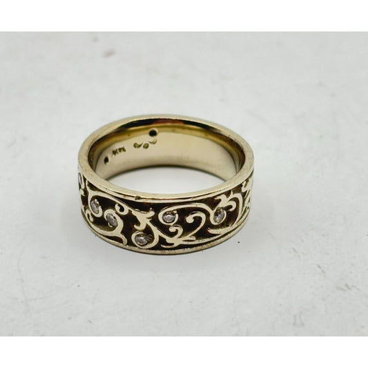 14K White Gold Diamond Scrollwork Timeless Unique Band Ring Size 6