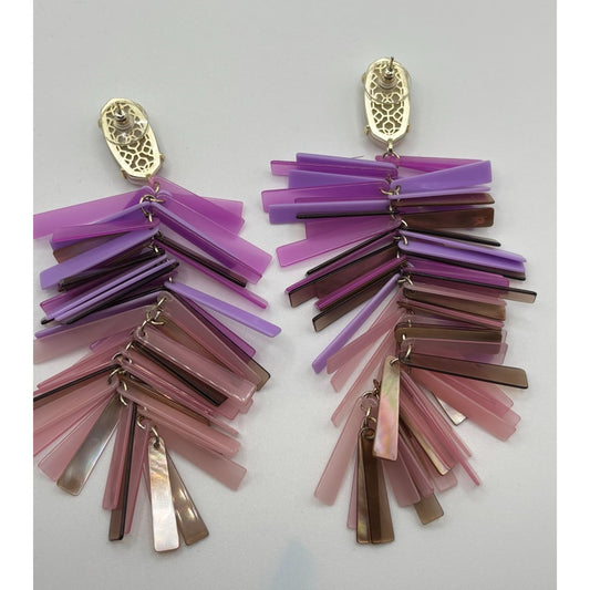 Kendra Scott Saffron Iridescent Cascade Statement Earrings Purple Pink