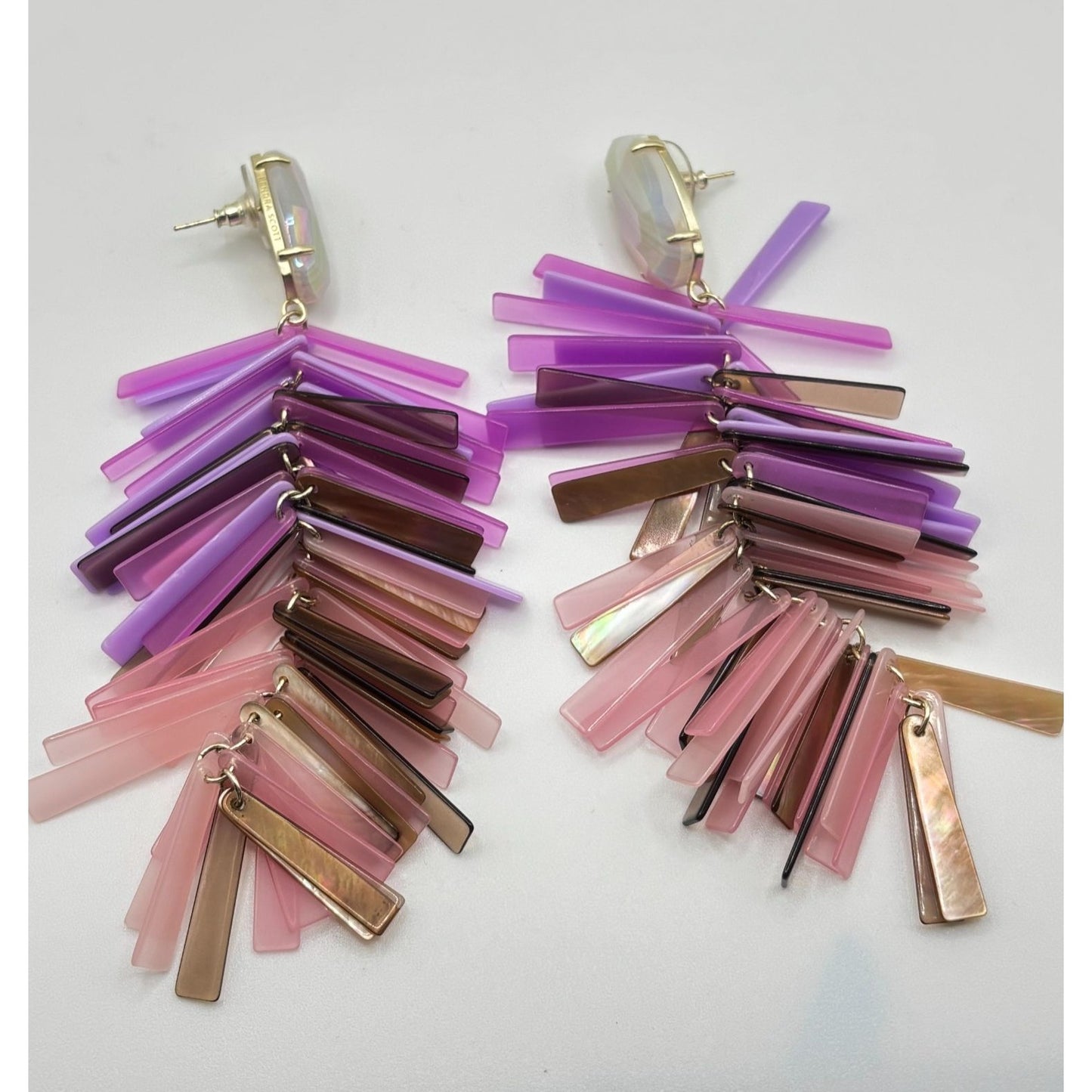 Kendra Scott Saffron Iridescent Cascade Statement Earrings Purple Pink