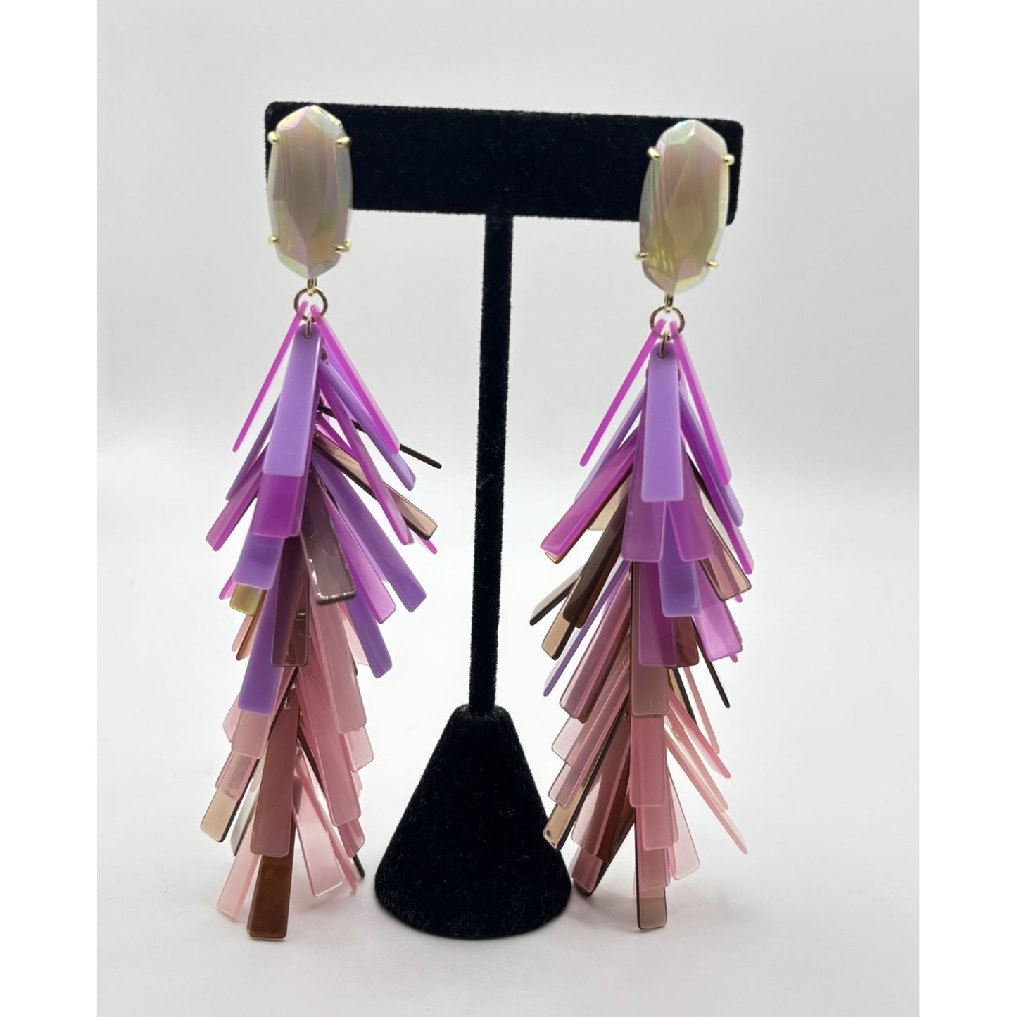 Kendra Scott Saffron Iridescent Cascade Statement Earrings Purple Pink