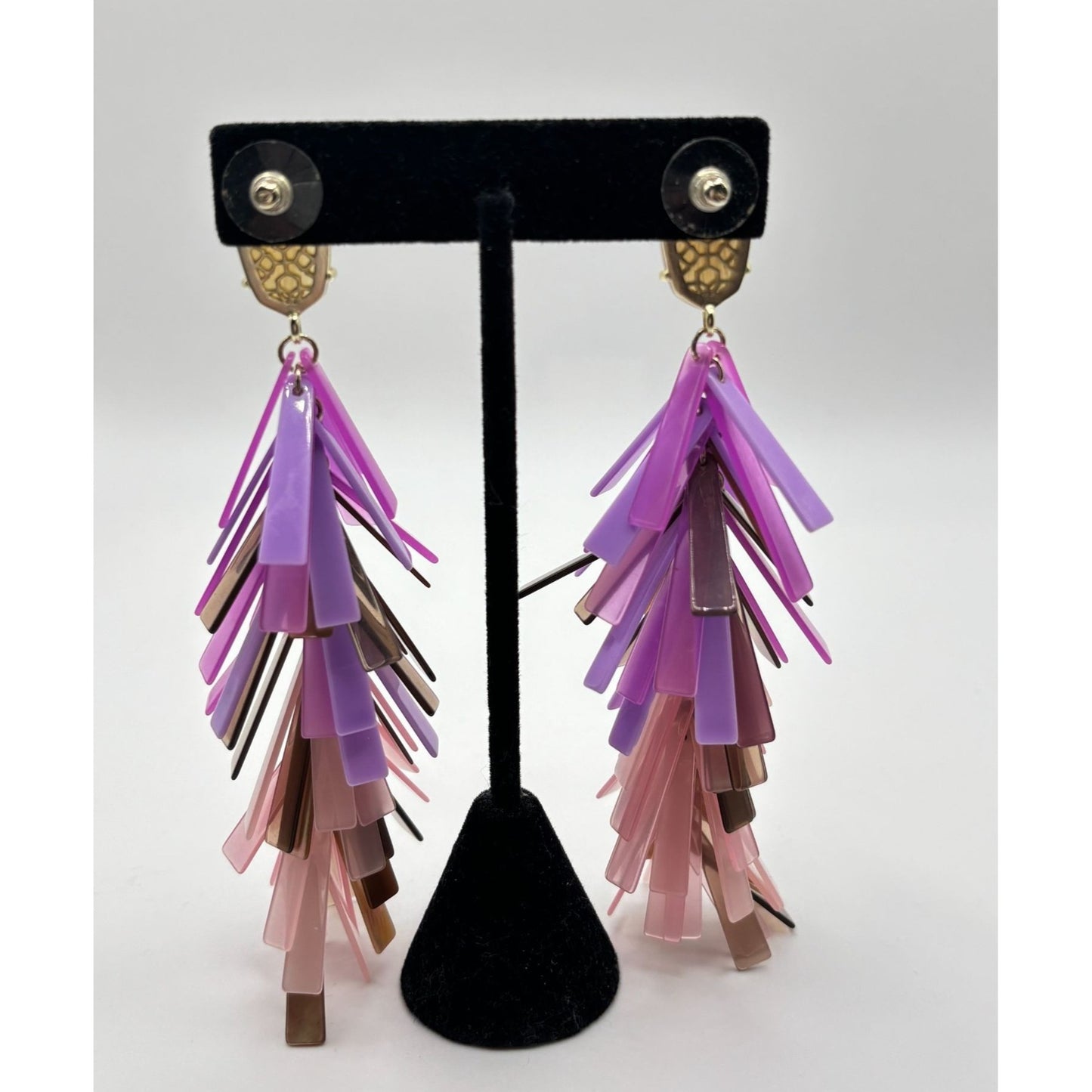 Kendra Scott Saffron Iridescent Cascade Statement Earrings Purple Pink