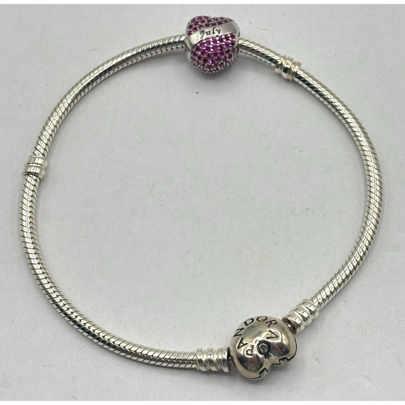 Pandora 925 Sterling Silver Heart July Birthstone Charm Bracelet