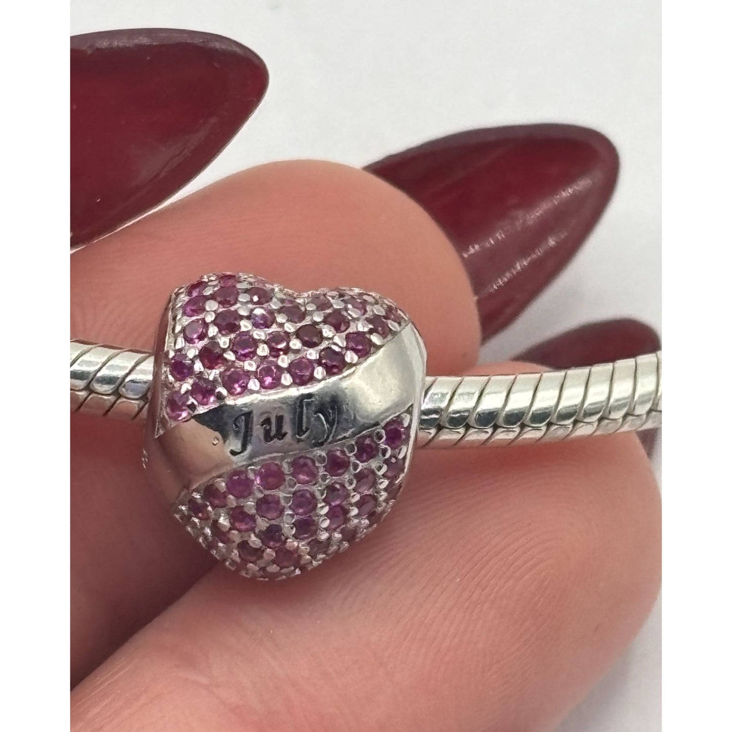 Pandora 925 Sterling Silver Heart July Birthstone Charm Bracelet