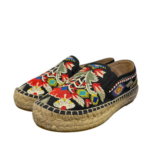 Johnny Was Embroidered Espadrille Shoes Black Multi Floral Size 6.5