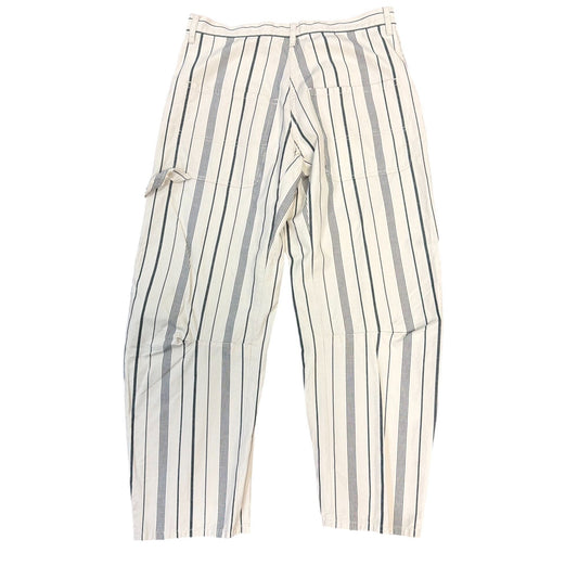 Nili Lotan Striped Cream & Gray Cotton-Linen Pants Size 6