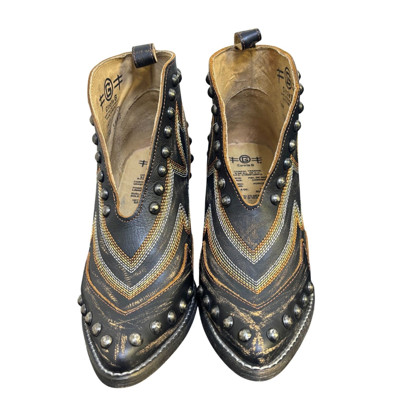Cirkle G Leather Studded Ankle Booties Brown Size 7.5