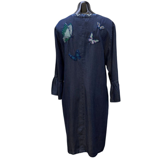 Johnny Was Workshop Blue Multi Embroidered Denim Dress L