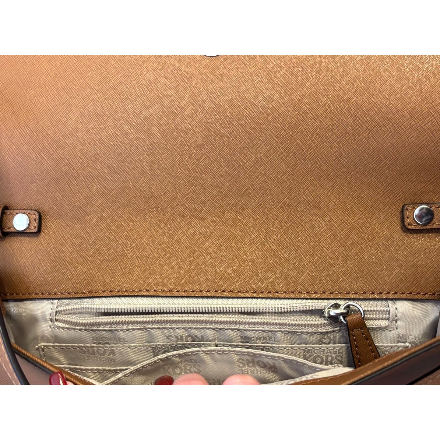 Michael Kors Brown Leather Shoulder Bag With Metal Accent